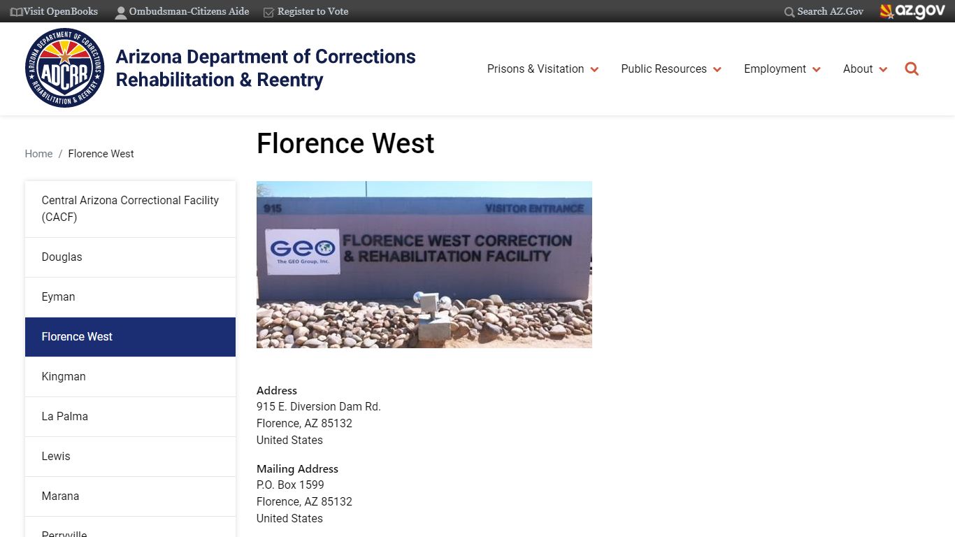 Florence West | Arizona Department of Corrections, Rehabilitation & Reentry